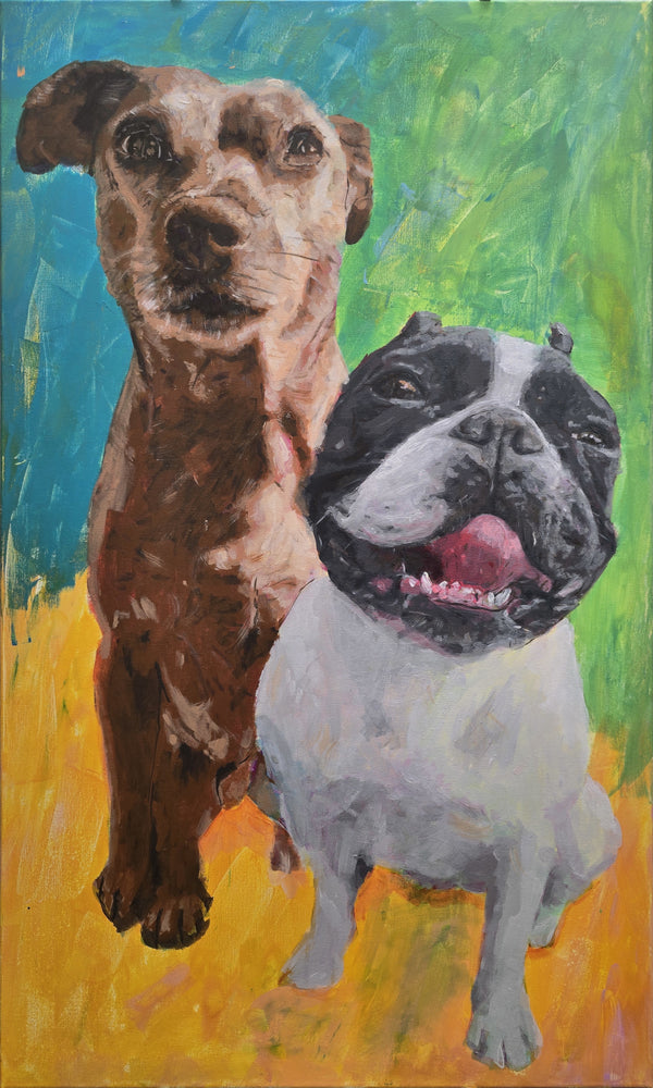 100% Handpainted Portrait Painting, entitled Two dogs-2, 60x100 cm, Acrylic on Canvas, 2026, in Pop Realism Style